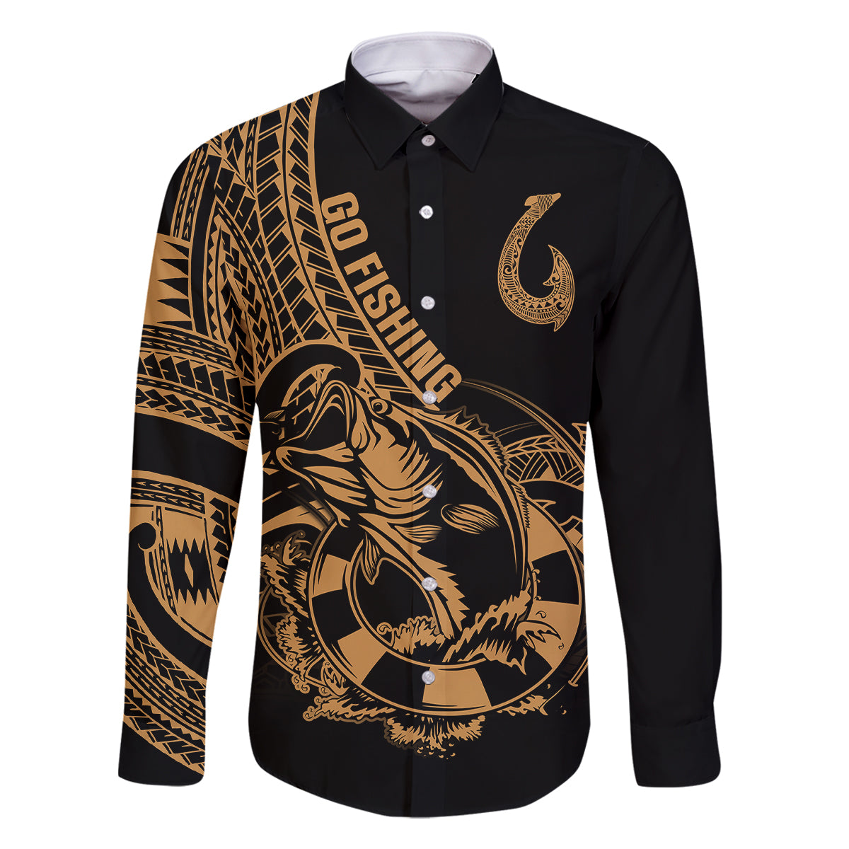 polynesia-family-matching-off-shoulder-maxi-dress-and-hawaiian-shirt-fish-hook-tattoo-go-fishing-polynesian-pattern-gold