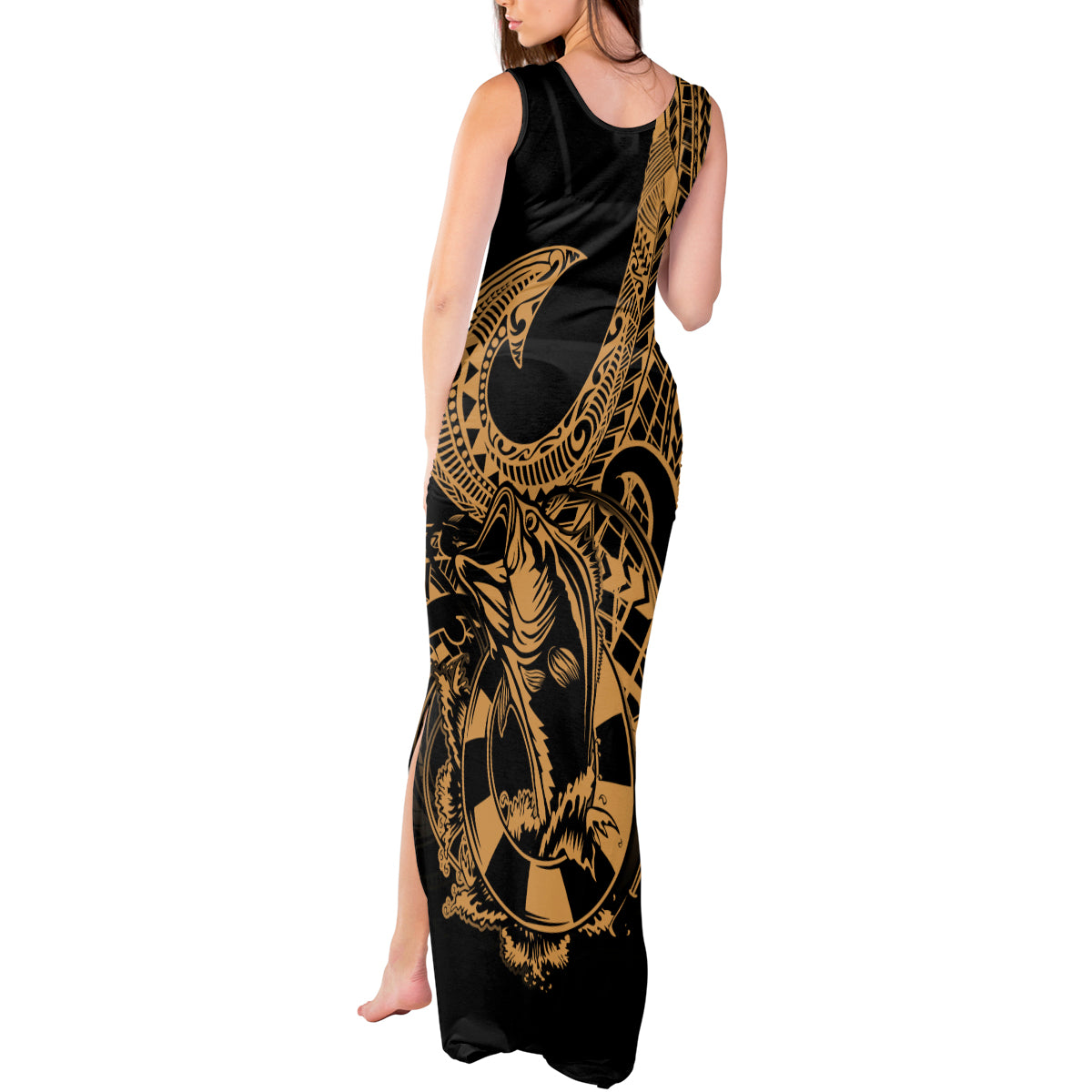polynesia-tank-maxi-dress-fish-hook-tattoo-go-fishing-polynesian-pattern-gold