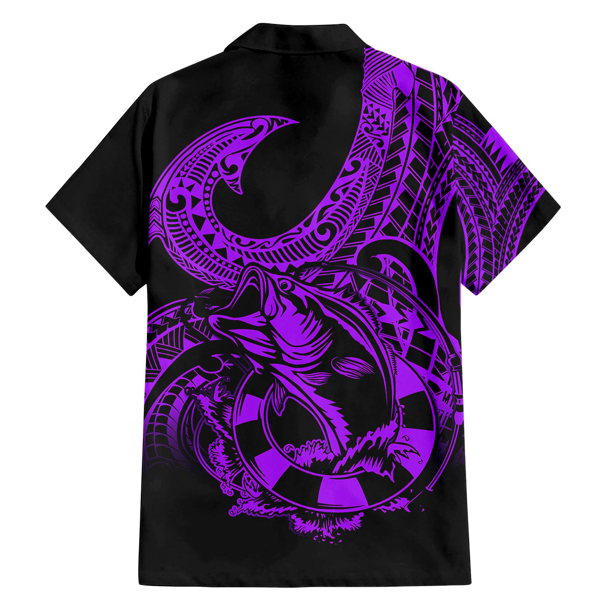 Polynesia Family Matching Long Sleeve Bodycon Dress and Hawaiian Shirt Fish Hook Tattoo Go Fishing Polynesian Pattern Purple LT14 - Polynesian Pride