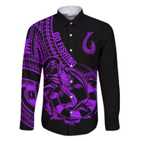 Polynesia Family Matching Long Sleeve Bodycon Dress and Hawaiian Shirt Fish Hook Tattoo Go Fishing Polynesian Pattern Purple LT14 Dad's Shirt - Long Sleeve Purple - Polynesian Pride