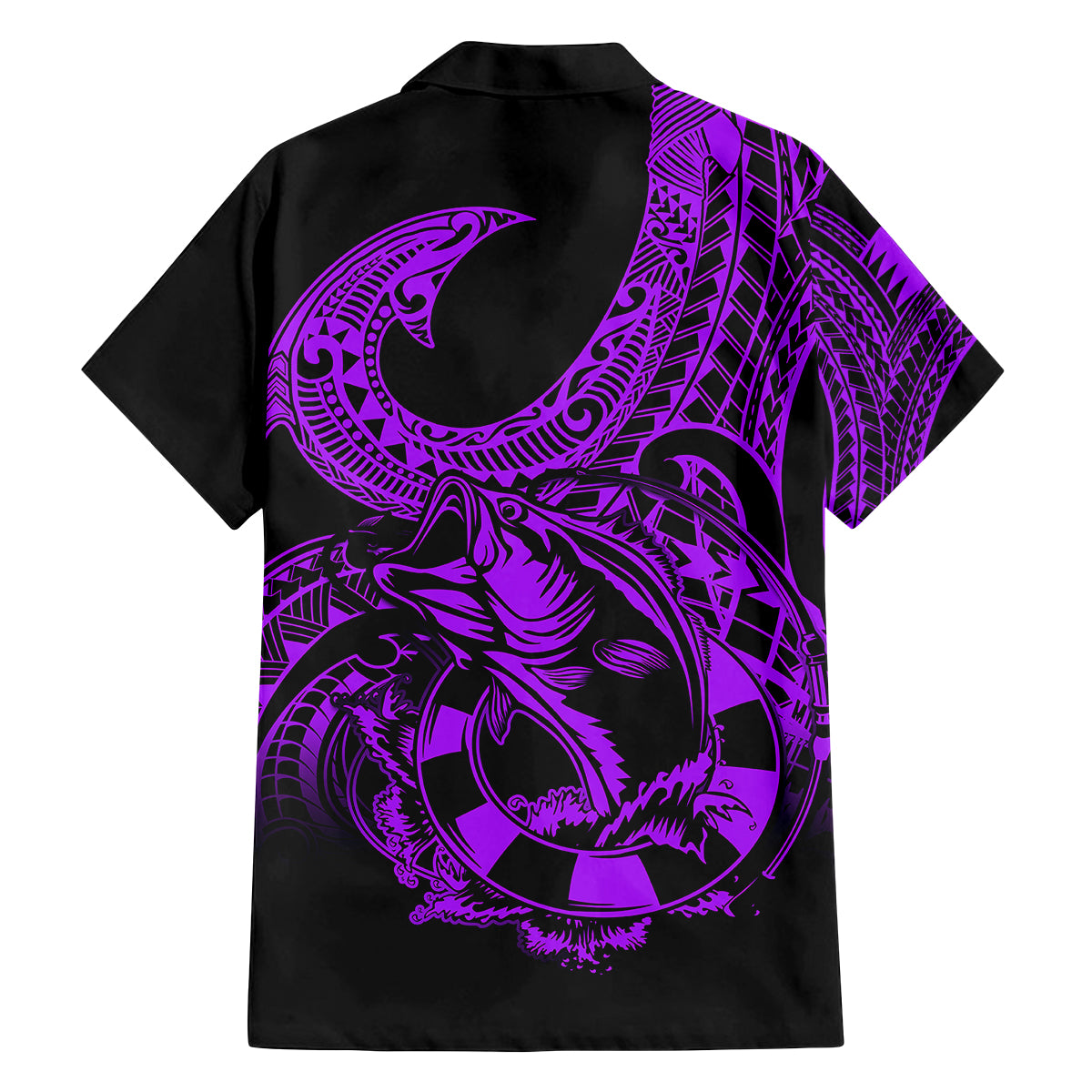 polynesia-family-matching-off-shoulder-long-sleeve-dress-and-hawaiian-shirt-fish-hook-tattoo-go-fishing-polynesian-pattern-purple