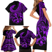 Polynesia Family Matching Short Sleeve Bodycon Dress and Hawaiian Shirt Fish Hook Tattoo Go Fishing Polynesian Pattern Purple LT14 - Polynesian Pride