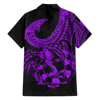 Polynesia Family Matching Short Sleeve Bodycon Dress and Hawaiian Shirt Fish Hook Tattoo Go Fishing Polynesian Pattern Purple LT14 - Polynesian Pride