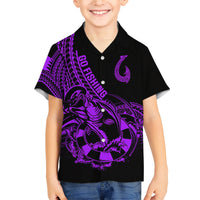 Polynesia Family Matching Short Sleeve Bodycon Dress and Hawaiian Shirt Fish Hook Tattoo Go Fishing Polynesian Pattern Purple LT14 Son's Shirt Purple - Polynesian Pride