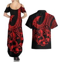 polynesia-couples-matching-summer-maxi-dress-and-hawaiian-shirt-fish-hook-tattoo-go-fishing-polynesian-pattern-red