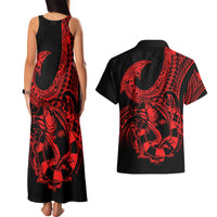 polynesia-couples-matching-tank-maxi-dress-and-hawaiian-shirt-fish-hook-tattoo-go-fishing-polynesian-pattern-red