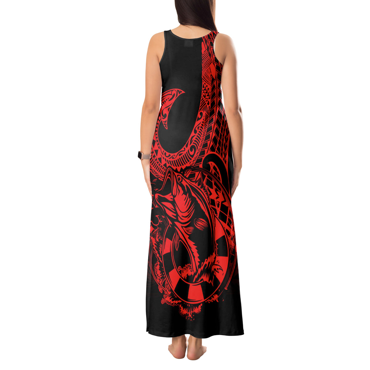 polynesia-tank-maxi-dress-fish-hook-tattoo-go-fishing-polynesian-pattern-red