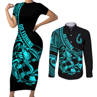 polynesia-couples-matching-short-sleeve-bodycon-dress-and-long-sleeve-button-shirts-fish-hook-tattoo-go-fishing-polynesian-pattern-turquosie
