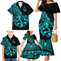 Polynesia Family Matching Mermaid Dress and Hawaiian Shirt Fish Hook Tattoo Go Fishing Polynesian Pattern Turquosie LT14 - Polynesian Pride