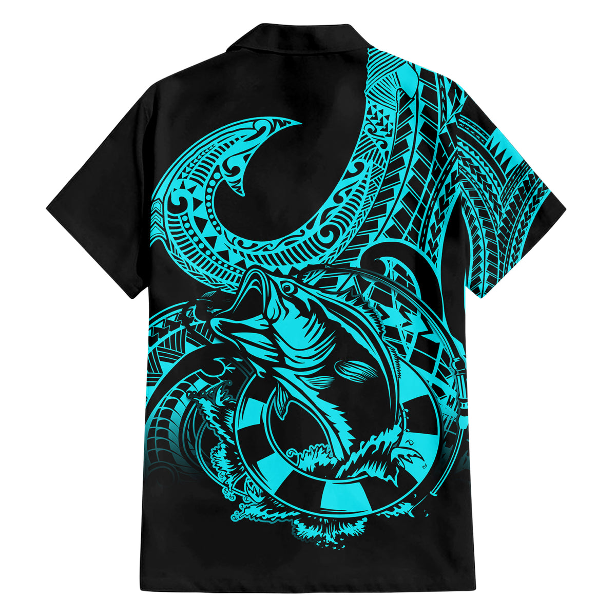 Polynesia Family Matching Short Sleeve Bodycon Dress and Hawaiian Shirt Fish Hook Tattoo Go Fishing Polynesian Pattern Turquosie LT14 - Polynesian Pride
