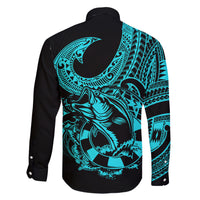 Polynesia Family Matching Short Sleeve Bodycon Dress and Hawaiian Shirt Fish Hook Tattoo Go Fishing Polynesian Pattern Turquosie LT14 - Polynesian Pride