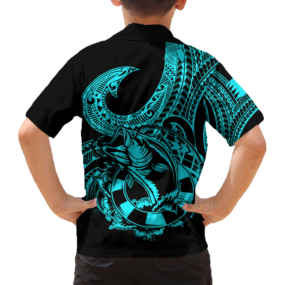 polynesia-family-matching-summer-maxi-dress-and-hawaiian-shirt-fish-hook-tattoo-go-fishing-polynesian-pattern-turquosie