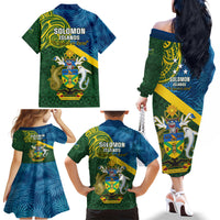 solomon-islands-family-matching-off-shoulder-long-sleeve-dress-and-hawaiian-shirt-tropical-leaves-with-melanesian-pattern