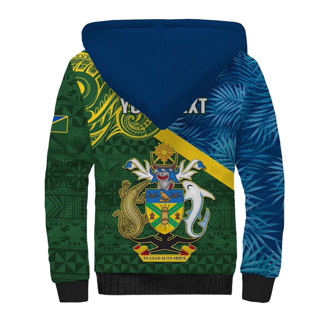 Personalised Solomon Islands Sherpa Hoodie Tropical Leaves With Melanesian Pattern LT14 - Polynesian Pride
