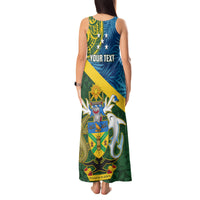 Personalised Solomon Islands Tank Maxi Dress Tropical Leaves With Melanesian Pattern LT14 - Polynesian Pride