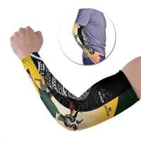 New Zealand and South Africa Rugby Custom Arm Sleeves Maori Silver Fern Springbok Together LT14 Set of 2 Black - Polynesian Pride