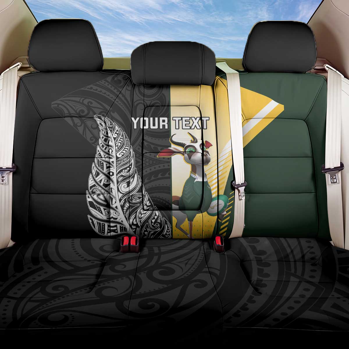 New Zealand and South Africa Rugby Custom Back Car Seat Cover Maori Silver Fern Springbok Together LT14 One Size Black - Polynesian Pride