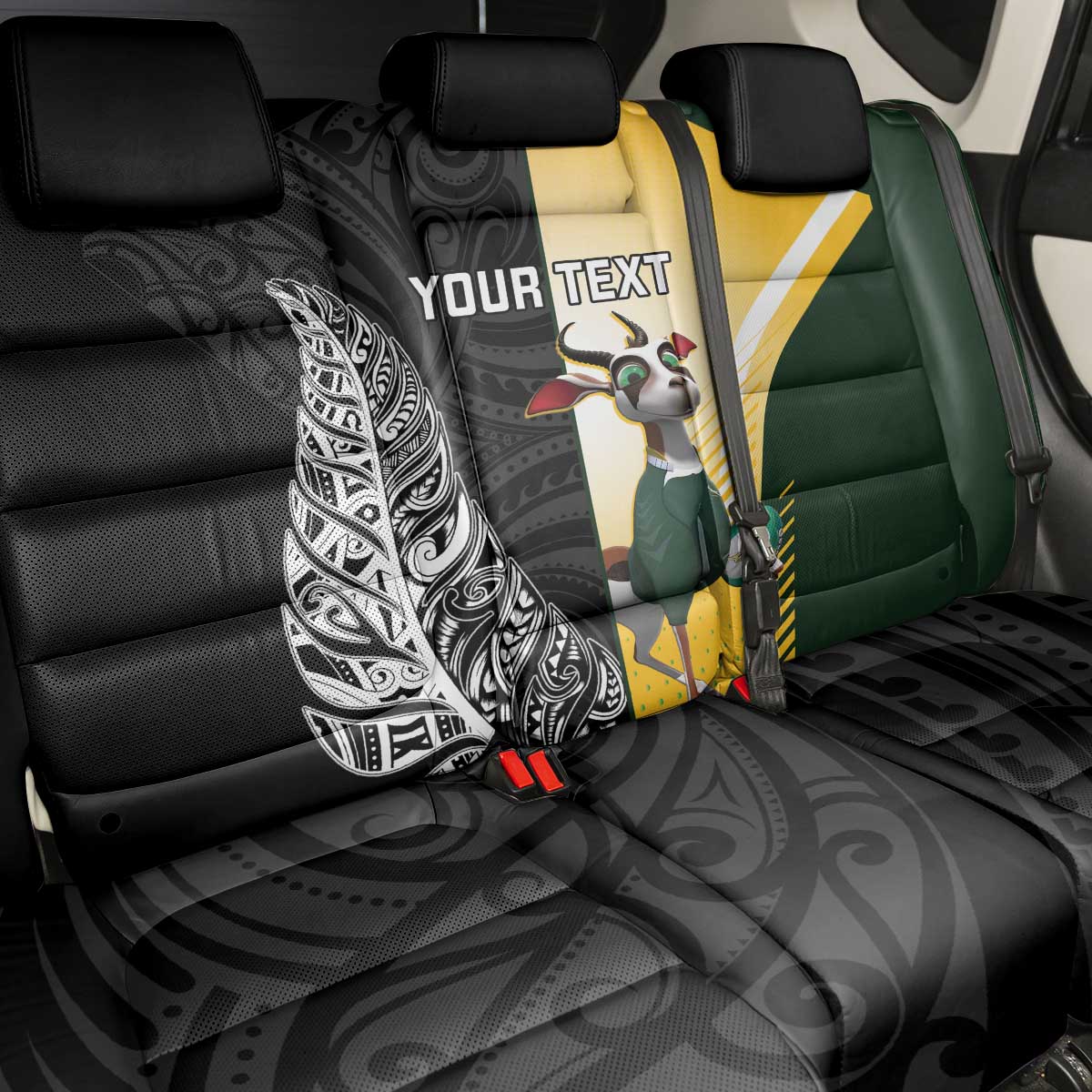 New Zealand and South Africa Rugby Custom Back Car Seat Cover Maori Silver Fern Springbok Together LT14 - Polynesian Pride