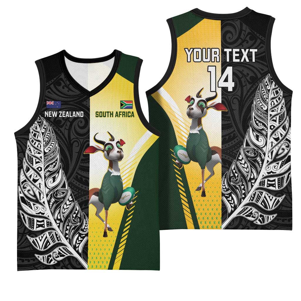 New Zealand and South Africa Rugby Custom Basketball Jersey Maori Silver Fern Springbok Together LT14 - Polynesian Pride