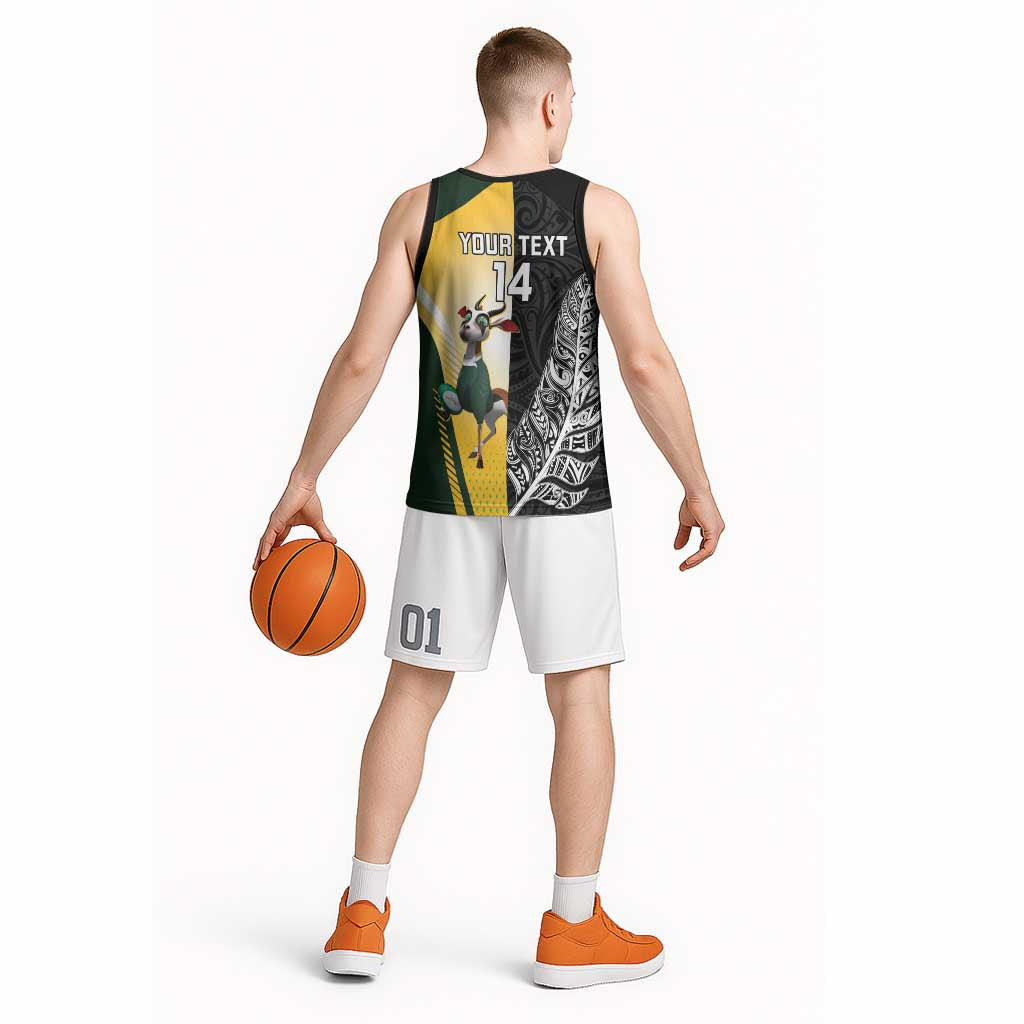 New Zealand and South Africa Rugby Custom Basketball Jersey Maori Silver Fern Springbok Together LT14 - Polynesian Pride