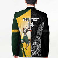 New Zealand and South Africa Rugby Custom Blazer Maori Silver Fern Springbok Together - Polynesian Pride