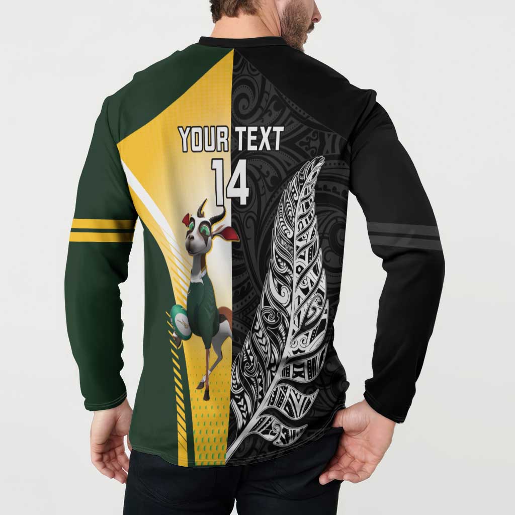 New Zealand and South Africa Rugby Custom Button Sweatshirt Maori Silver Fern Springbok Together - Polynesian Pride