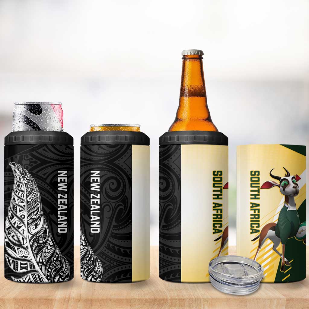 New Zealand and South Africa Rugby 4 in 1 Can Cooler Tumbler Maori Silver Fern Springbok Together LT14 - Polynesian Pride