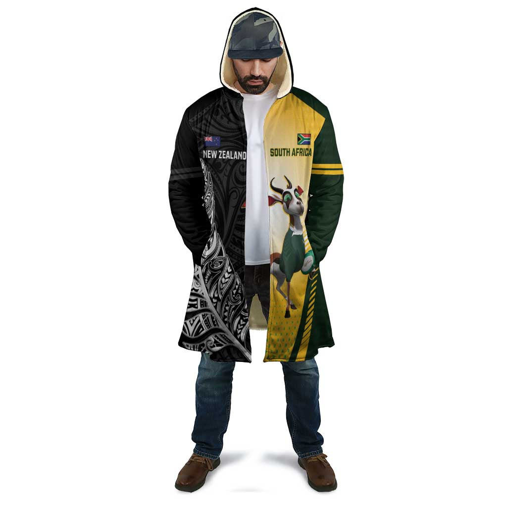 New Zealand and South Africa Rugby Custom Cloak Maori Silver Fern Springbok Together - Polynesian Pride