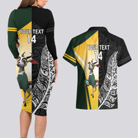 New Zealand and South Africa Rugby Custom Couples Matching Long Sleeve Bodycon Dress and Hawaiian Shirt Maori Silver Fern Springbok Together LT14 - Polynesian Pride