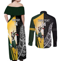 New Zealand and South Africa Rugby Custom Couples Matching Off Shoulder Maxi Dress and Long Sleeve Button Shirt Maori Silver Fern Springbok Together LT14 - Polynesian Pride