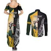 New Zealand and South Africa Rugby Custom Couples Matching Summer Maxi Dress and Long Sleeve Button Shirt Maori Silver Fern Springbok Together LT14 - Polynesian Pride
