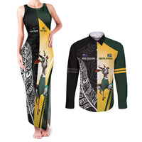 New Zealand and South Africa Rugby Custom Couples Matching Tank Maxi Dress and Long Sleeve Button Shirt Maori Silver Fern Springbok Together LT14 Black - Polynesian Pride