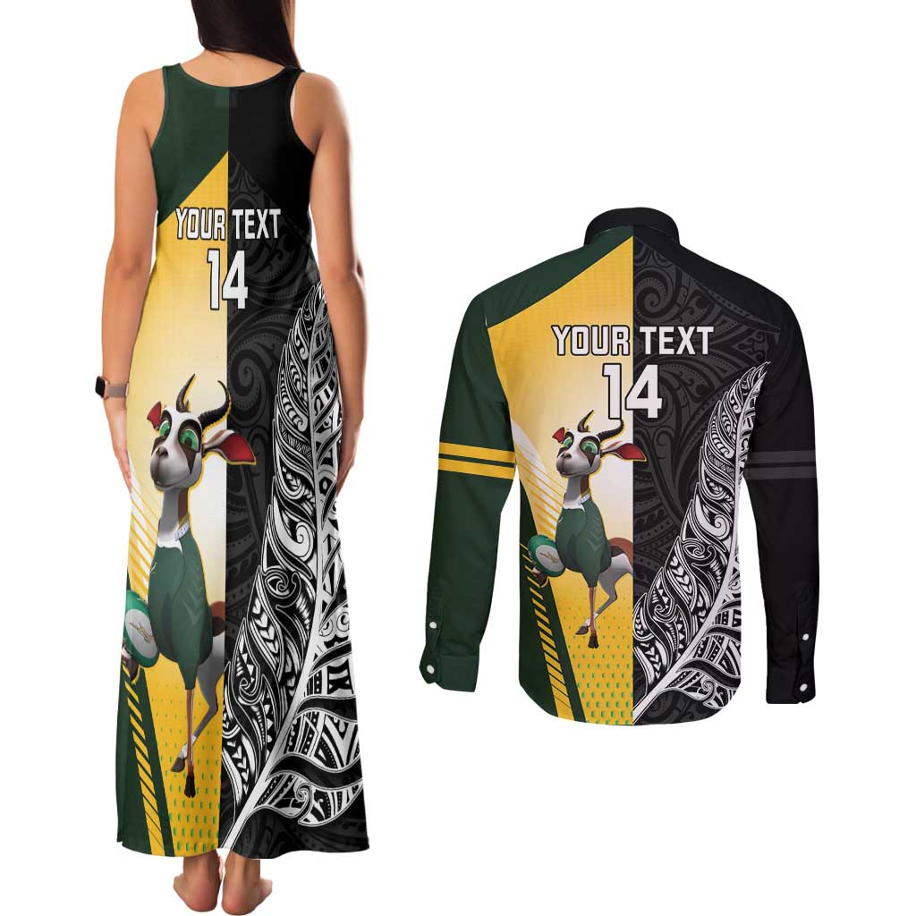 New Zealand and South Africa Rugby Custom Couples Matching Tank Maxi Dress and Long Sleeve Button Shirt Maori Silver Fern Springbok Together LT14 - Polynesian Pride