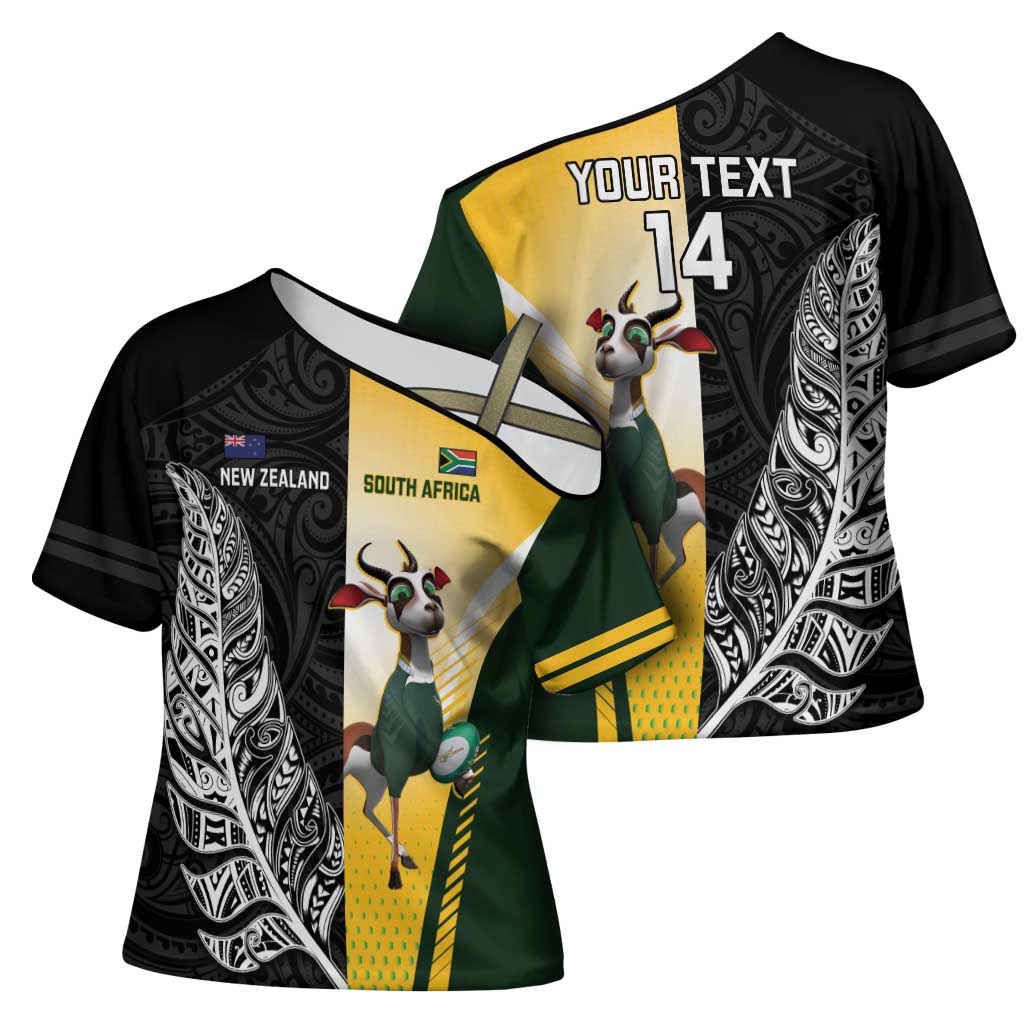 New Zealand and South Africa Rugby Custom Cross Shoulder Shirt Maori Silver Fern Springbok Together LT14 - Polynesian Pride