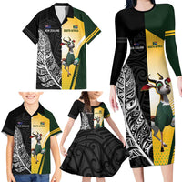 New Zealand and South Africa Rugby Custom Family Matching Long Sleeve Bodycon Dress and Hawaiian Shirt Maori Silver Fern Springbok Together LT14 - Polynesian Pride