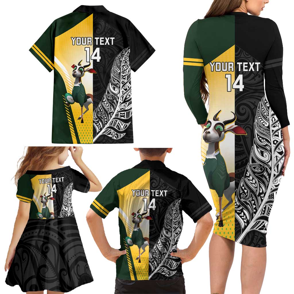 New Zealand and South Africa Rugby Custom Family Matching Long Sleeve Bodycon Dress and Hawaiian Shirt Maori Silver Fern Springbok Together LT14 - Polynesian Pride
