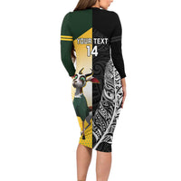 New Zealand and South Africa Rugby Custom Family Matching Long Sleeve Bodycon Dress and Hawaiian Shirt Maori Silver Fern Springbok Together LT14 - Polynesian Pride