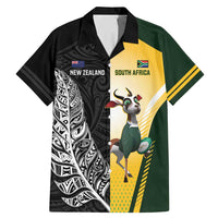 New Zealand and South Africa Rugby Custom Family Matching Mermaid Dress and Hawaiian Shirt Maori Silver Fern Springbok Together LT14 Dad's Shirt - Short Sleeve Black - Polynesian Pride