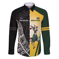 New Zealand and South Africa Rugby Custom Family Matching Mermaid Dress and Hawaiian Shirt Maori Silver Fern Springbok Together LT14 Dad's Shirt - Long Sleeve Black - Polynesian Pride