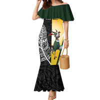 New Zealand and South Africa Rugby Custom Family Matching Mermaid Dress and Hawaiian Shirt Maori Silver Fern Springbok Together LT14 Mom's Dress Black - Polynesian Pride