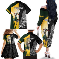 New Zealand and South Africa Rugby Custom Family Matching Off The Shoulder Long Sleeve Dress and Hawaiian Shirt Maori Silver Fern Springbok Together LT14 - Polynesian Pride