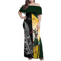 New Zealand and South Africa Rugby Custom Family Matching Off Shoulder Maxi Dress and Hawaiian Shirt Maori Silver Fern Springbok Together LT14 Mom's Dress Black - Polynesian Pride