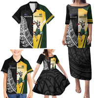 New Zealand and South Africa Rugby Custom Family Matching Puletasi and Hawaiian Shirt Maori Silver Fern Springbok Together LT14 - Polynesian Pride