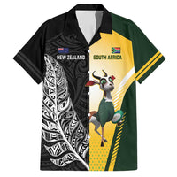 New Zealand and South Africa Rugby Custom Family Matching Puletasi and Hawaiian Shirt Maori Silver Fern Springbok Together LT14 Dad's Shirt - Short Sleeve Black - Polynesian Pride