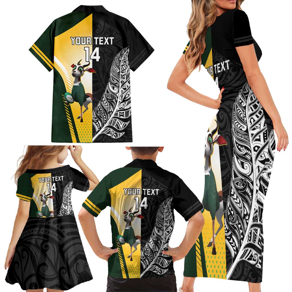 New Zealand and South Africa Rugby Custom Family Matching Short Sleeve Bodycon Dress and Hawaiian Shirt Maori Silver Fern Springbok Together LT14 - Polynesian Pride