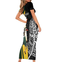 New Zealand and South Africa Rugby Custom Family Matching Short Sleeve Bodycon Dress and Hawaiian Shirt Maori Silver Fern Springbok Together LT14 - Polynesian Pride