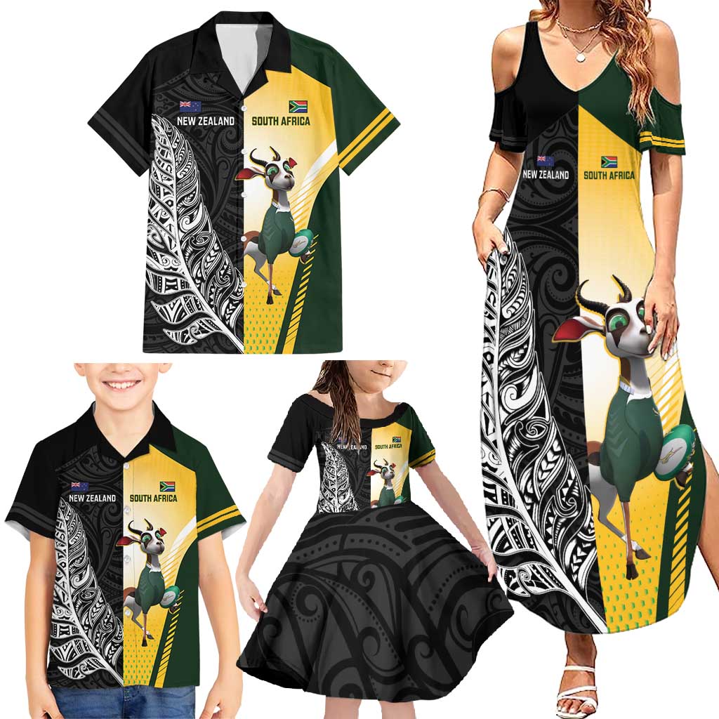 New Zealand and South Africa Rugby Custom Family Matching Summer Maxi Dress and Hawaiian Shirt Maori Silver Fern Springbok Together LT14 - Polynesian Pride