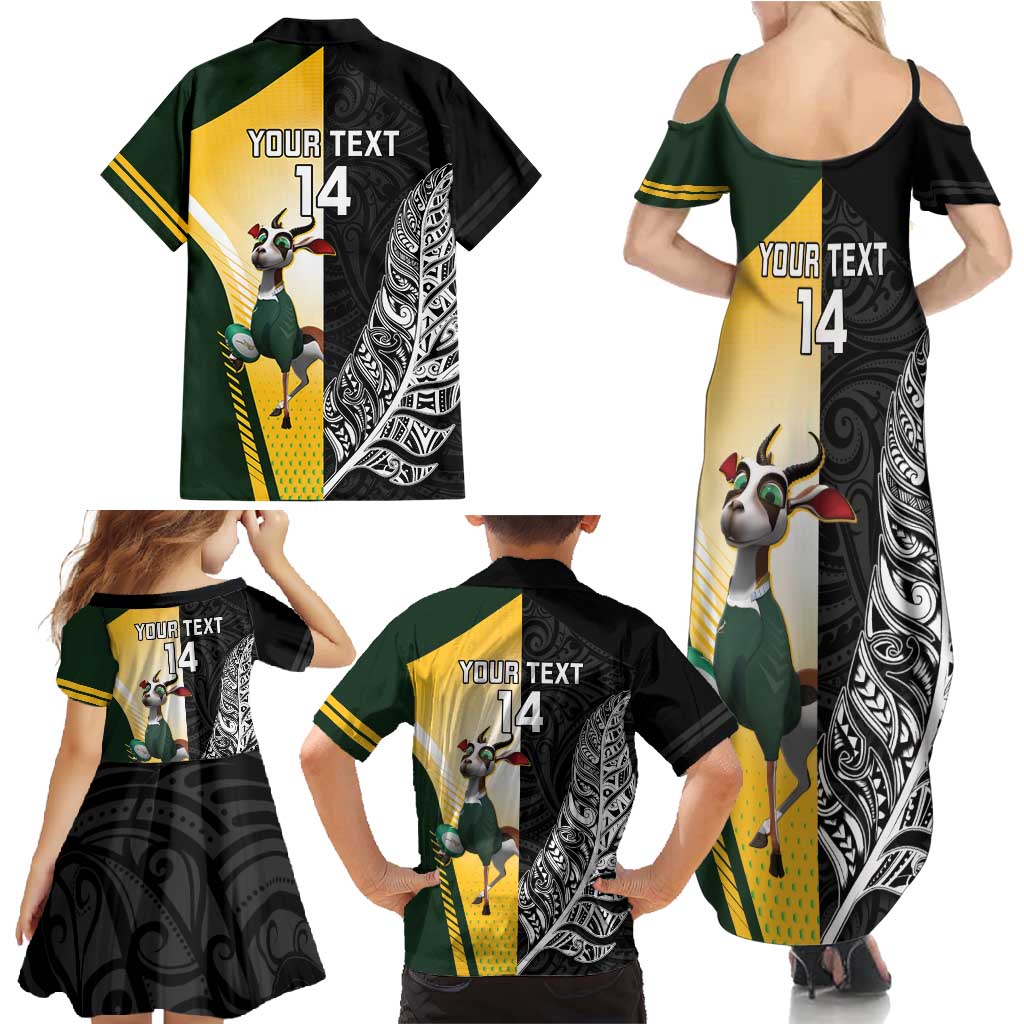 New Zealand and South Africa Rugby Custom Family Matching Summer Maxi Dress and Hawaiian Shirt Maori Silver Fern Springbok Together LT14 - Polynesian Pride