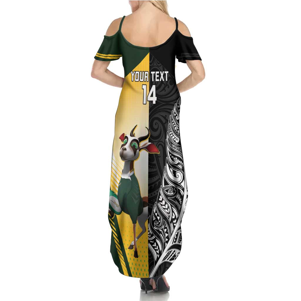 New Zealand and South Africa Rugby Custom Family Matching Summer Maxi Dress and Hawaiian Shirt Maori Silver Fern Springbok Together LT14 - Polynesian Pride