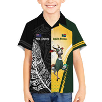 New Zealand and South Africa Rugby Custom Family Matching Summer Maxi Dress and Hawaiian Shirt Maori Silver Fern Springbok Together LT14 Son's Shirt Black - Polynesian Pride